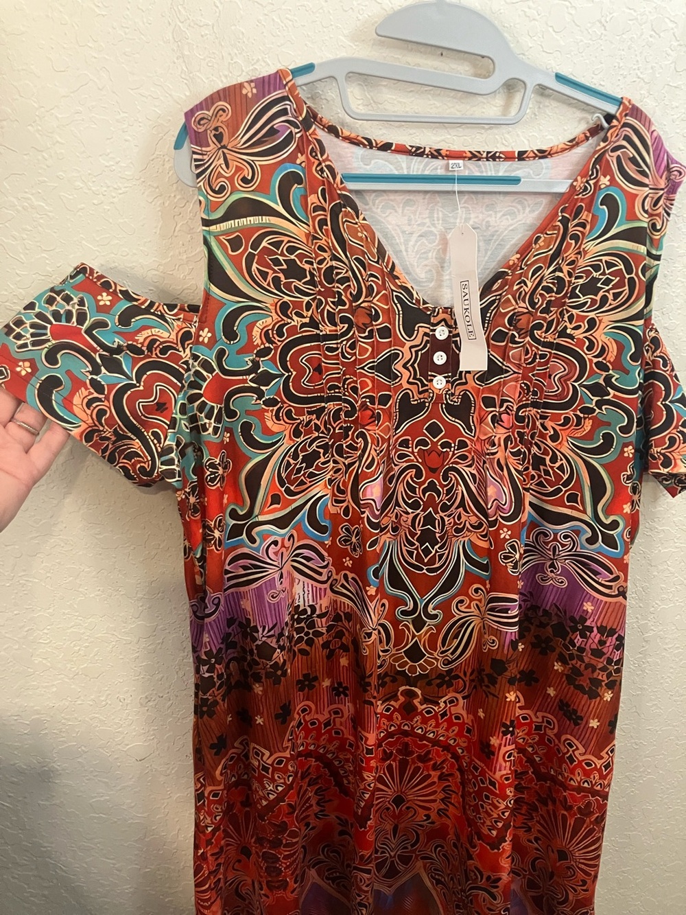 🆕 Sakura Cold-Shoulder Printed Tunic Top - Multicolor